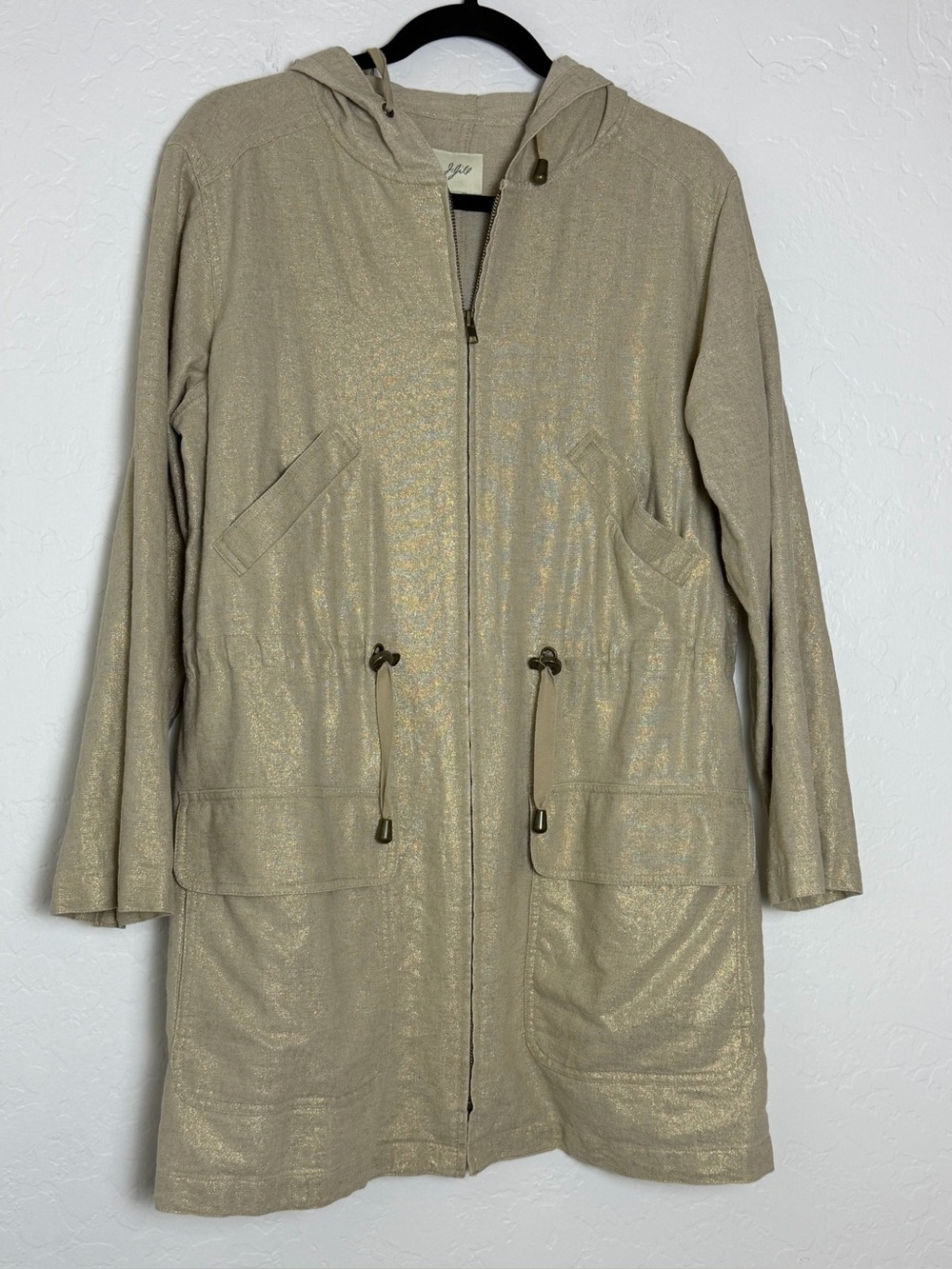 J. Jill Women Small Jacket Beige Linen Blend Gold Shimmer/Metallic Lightweight